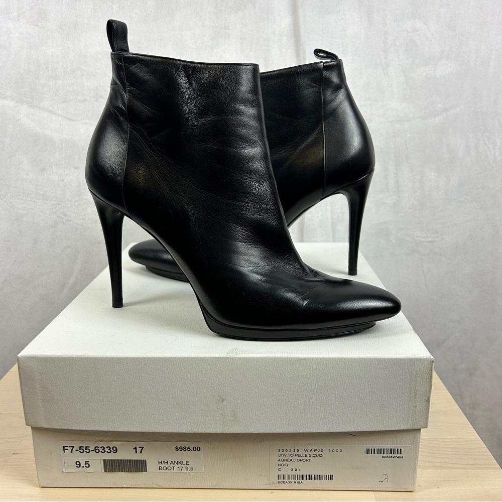 BALENCIAGA Leather Ankle Booties Heeled Platform Size‎ 9.5 Pointed Toe Stiletto